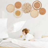 7Pcs Boho Rattan Wall Decor Hanging Woven Baskets Decor Bohemian Home Decor Handmade Wicker Wall Decor for Bedroom Farmhouse 2