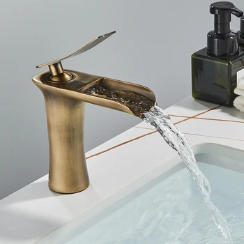 ก๊อกน้ำอ่างล้างหน้าแบบน้ำตก สีขาว ติดตั้งบนเคาน์เตอร์ ทำจากทองเหลือง ก๊อกน้ำแบบก้านโยกเดี่ยว น้ำร้อนน้ำเย็น 2