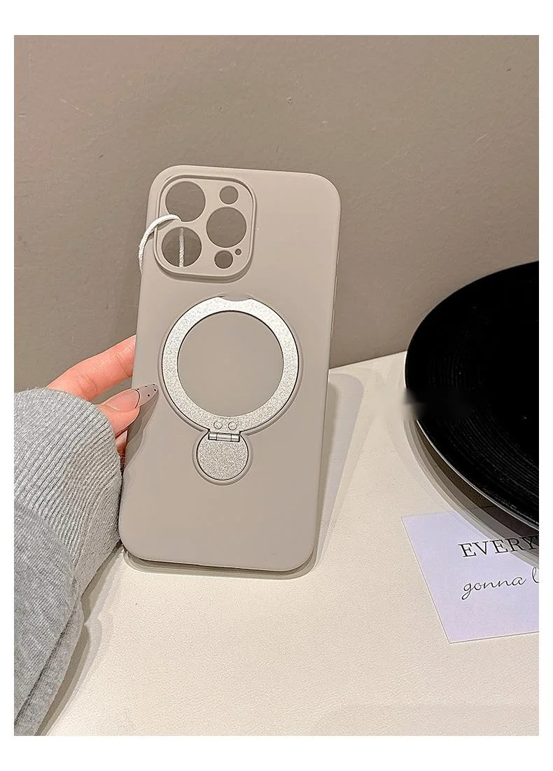 Premium solid color magnetic rotating folding stand suitable for 16 Promax phone case iPhone liquid silicone 15_voghion.com
