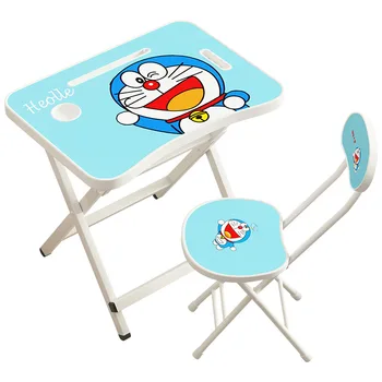 Kids Furniture set cartoon foldable kids study table set 1 desk 1 chair set Wooden steel children table set size 60*40*72cm sale