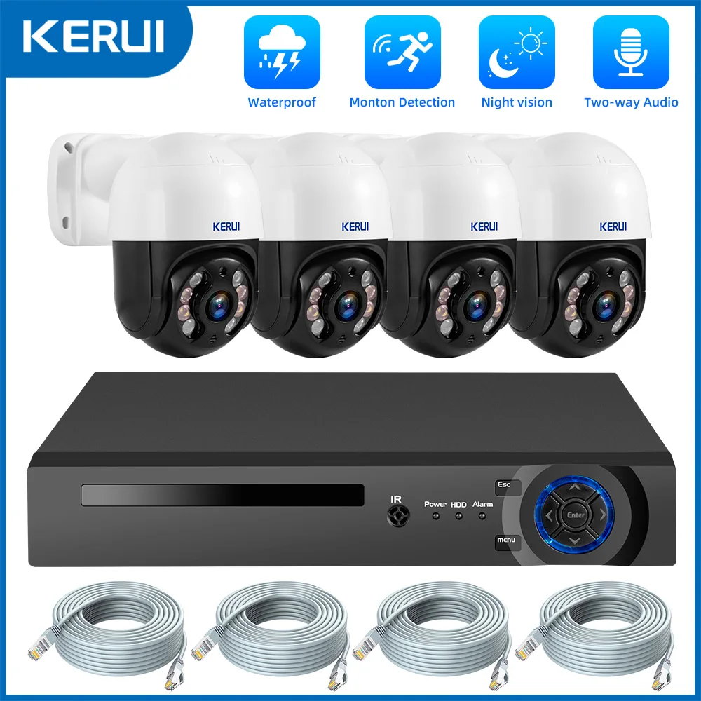 

KERUI 4MP 8MP 2K 4K HD Wireless PTZ WIFI IP Security POE Camera System 4CH 8CH POE NVR Two Way Audio Video CCTV Surveillance Kit