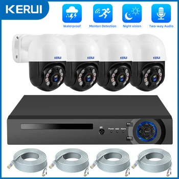 KERUI 무선 PTZ 와이파이 IP 보안 POE 카메라 시스템, 4CH, 8CH, POE NVR, 양방향 오디오 비디오, CCTV 감시 키트, 4MP, 8MP, 2K, 4K HD