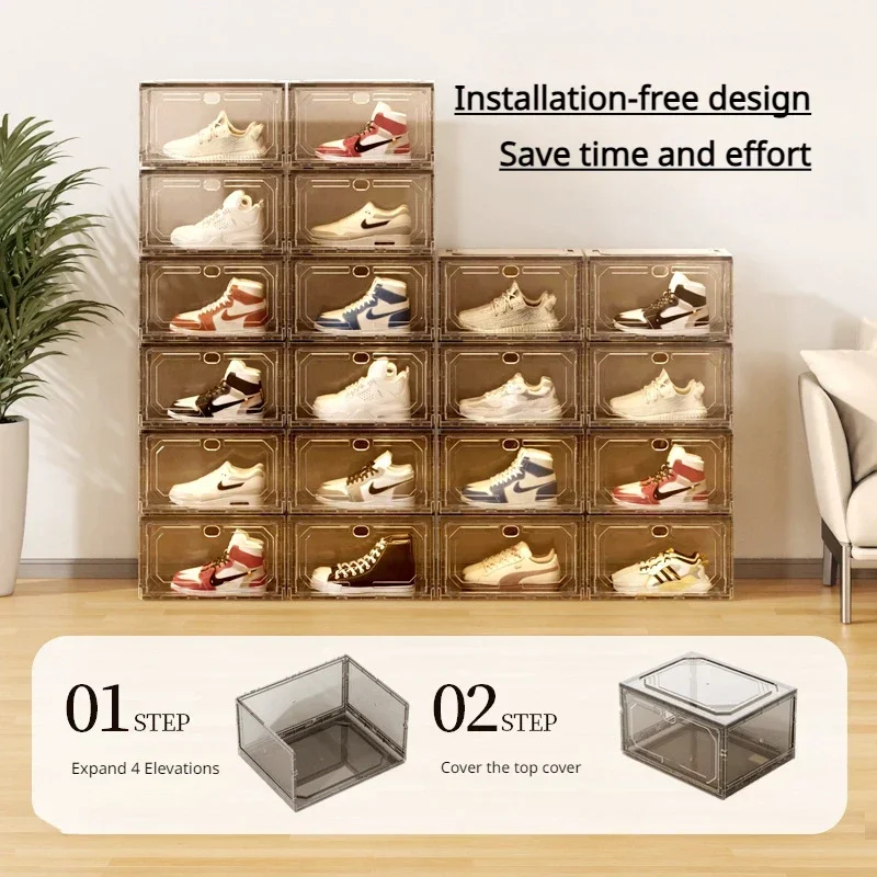 2pcs Thickened Plastic Shoe Box High Transparent Installation-free Shoe Cabinet