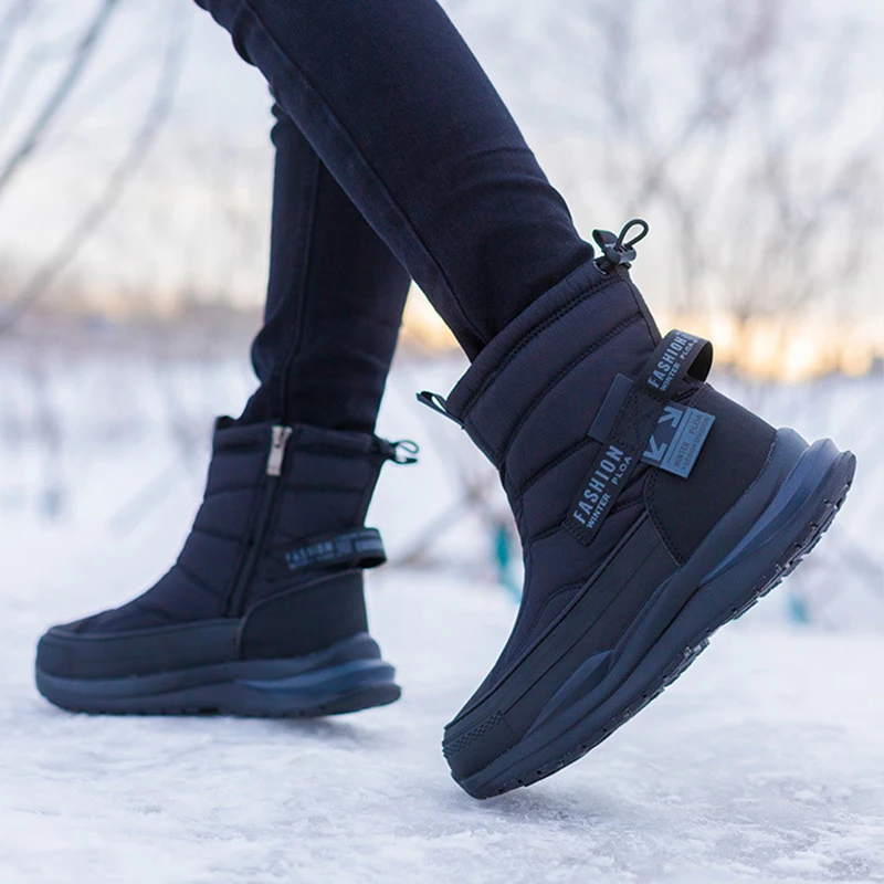 Men's Snow Boots Outdoor Warm Plush Casual High Top Fur Shoes Plus Size Winter 