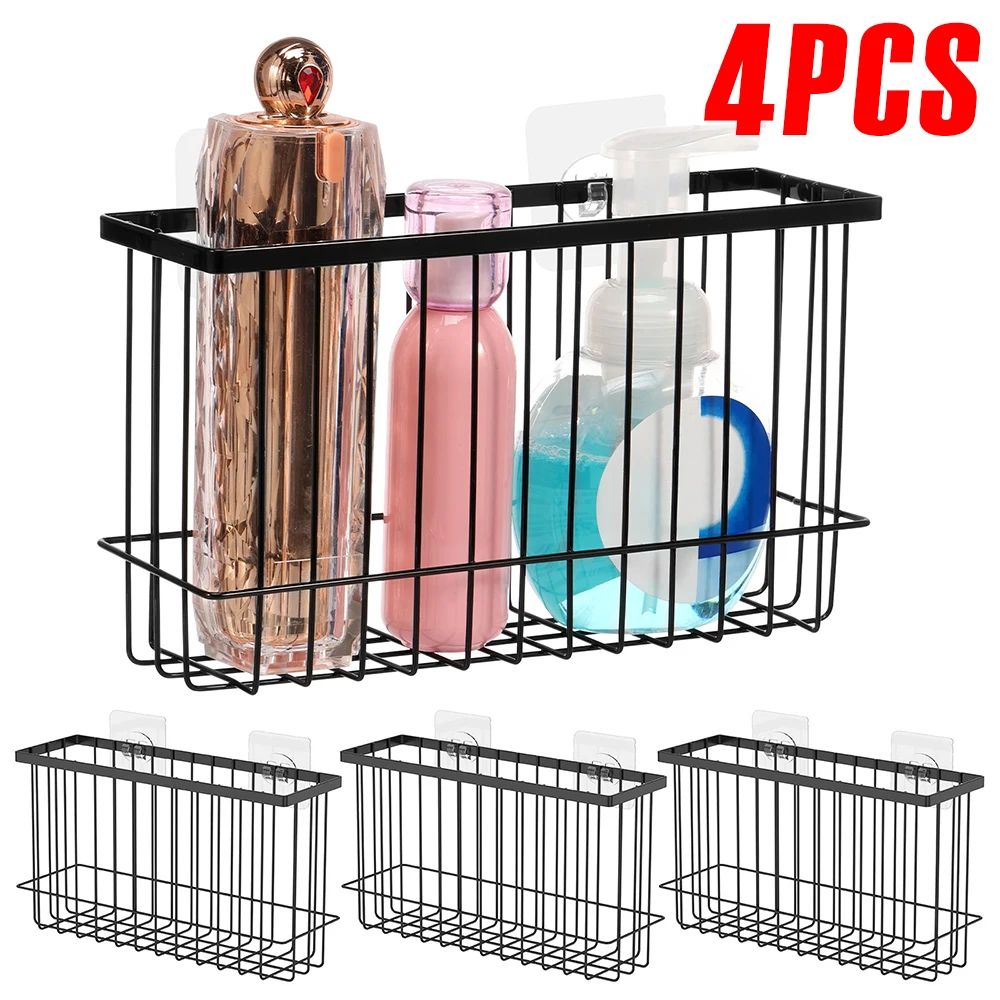 4Pcs Wall mounted Storage Basket Iron Kitchen Bathroom Storage Rack No Drilling Cabinet Door Organizer Home Bathroom Accessories