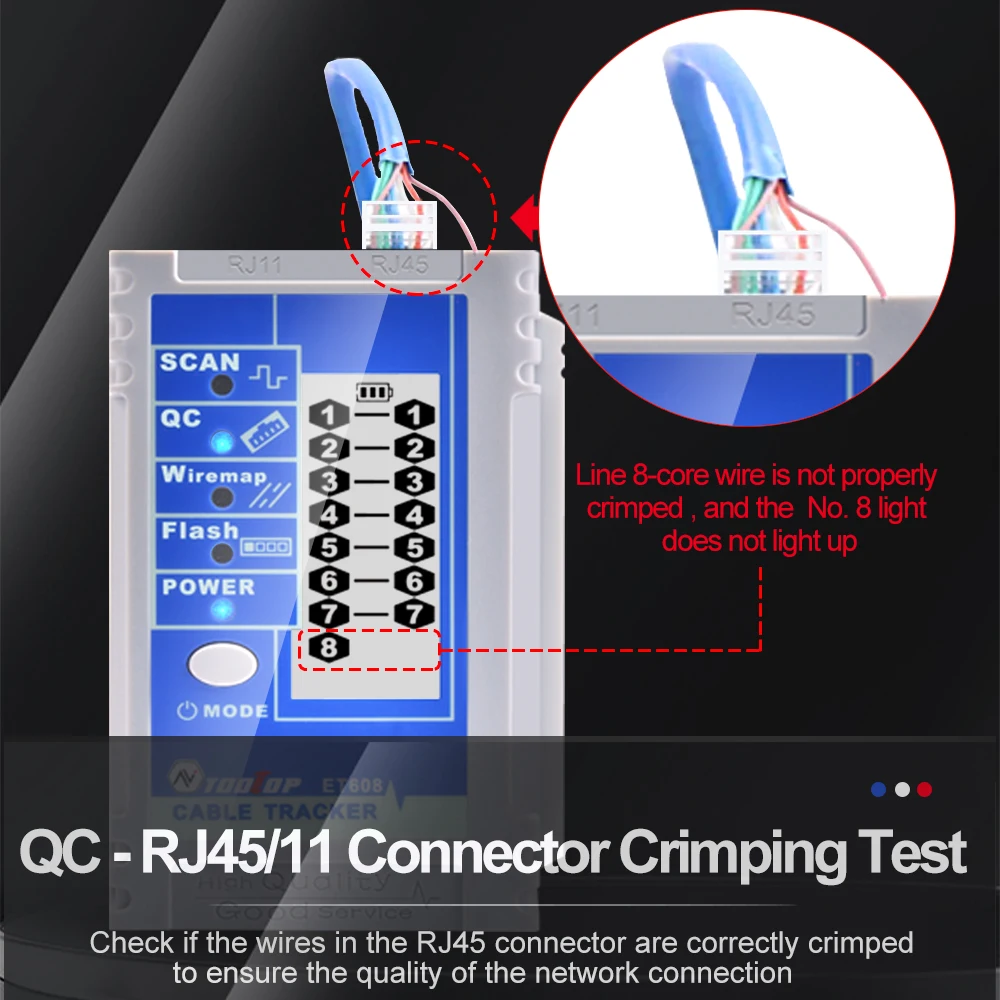 TOOLTOP ET608 Network LAN Line Finder PoE Test 3KM Digitalized Cable Tracing QC NCV Test Breakpoint Ethernet Cable Checking