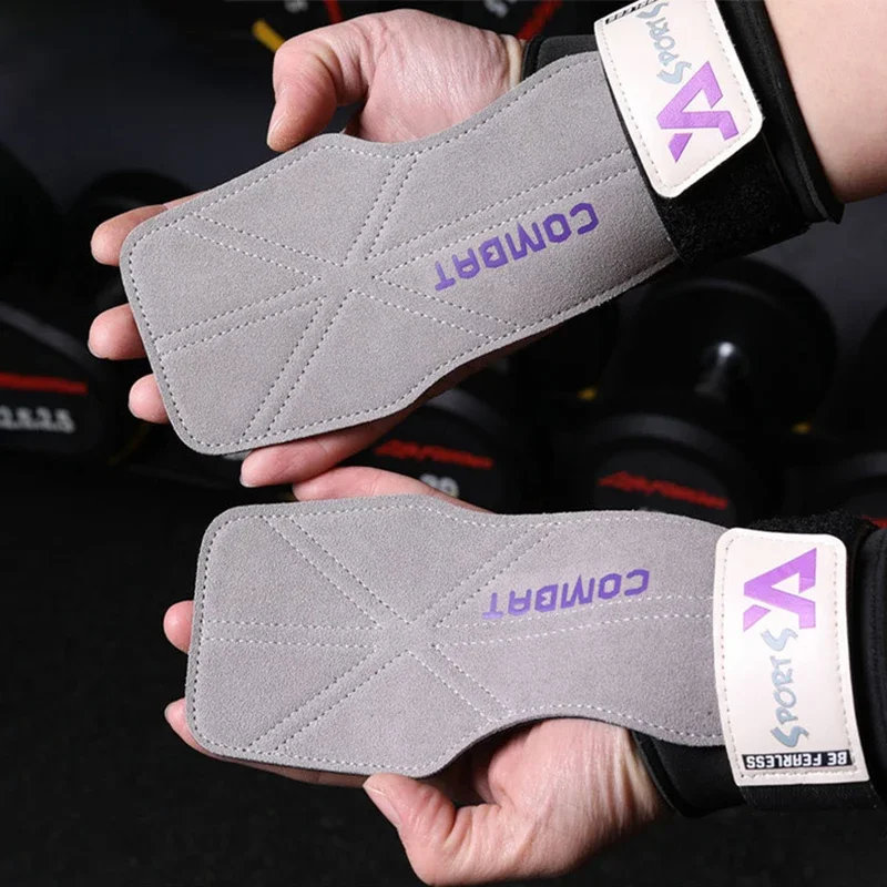 1 Pair 3-layers Cowhide Weight Lifting Gloves Deadlift Grip Pads for Fitness Gym Wrist Straps Workout Training Pull-Up Gloves 3