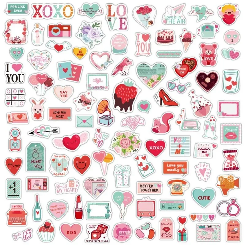 

50/100Pcs Pink Series Cartoon Love Romantic Valentine's Day Party DIY Stickers Graffiti for Suitcase Refrigerator Laptop Phone