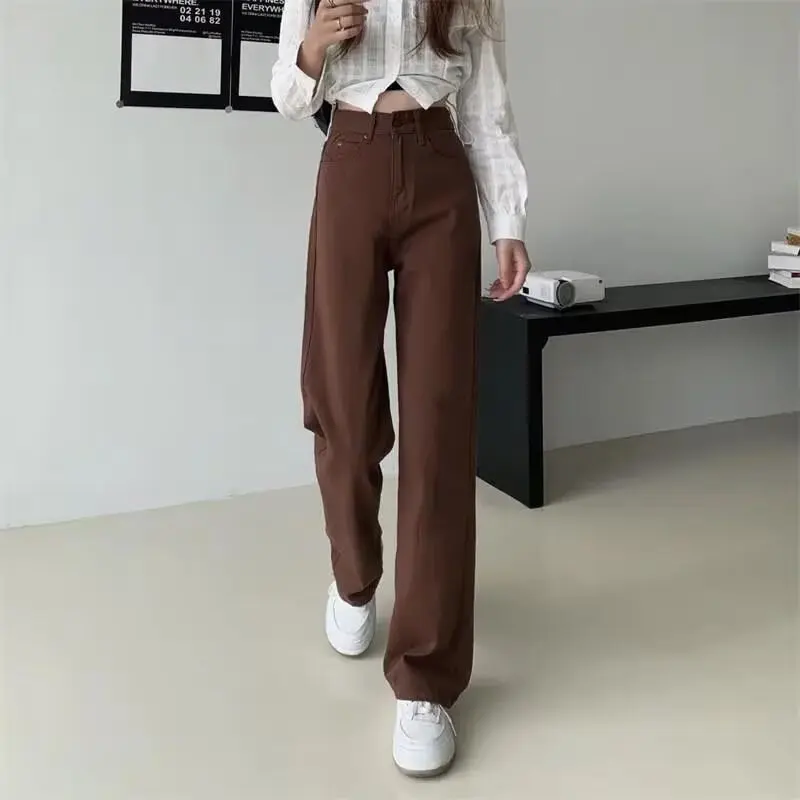 Washed Vintage American Brown Denim Jeans Loose Straight Leg Wide Leg Long Trousers for Men And Women Casual High Waist S6e1e8d457e0947ed810f0d919ff3fbd7y