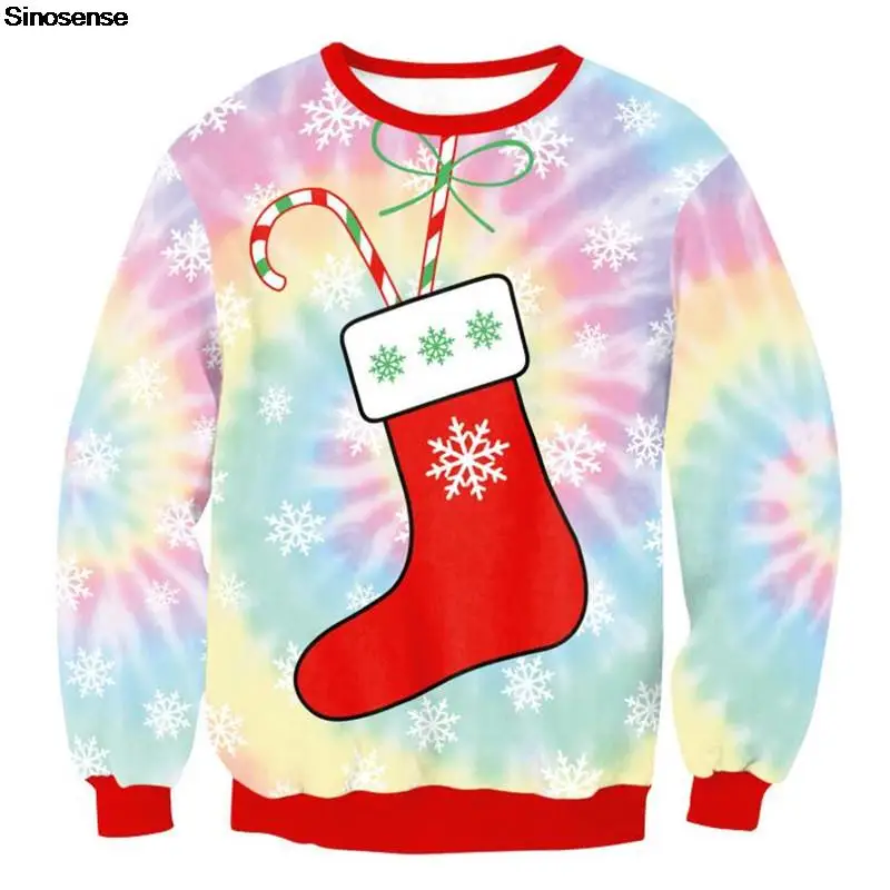 

Men Women Ugly Christmas Sweater Pullover Holiday Party Sweatshirt 3D Christmas Sock Snowflakes Print New Year Xmas Jumpers Tops