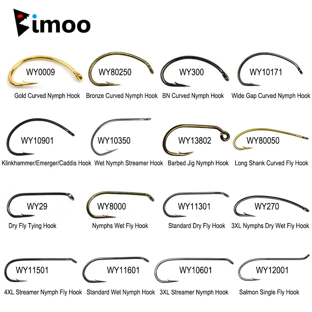 Bimoo 50pcs High Carbon Steel Barbed Fly Tying Hook for Tying Dry Wet Caddis Fly Nymph Streamer Emerger Pupa Trout Fishing Lures