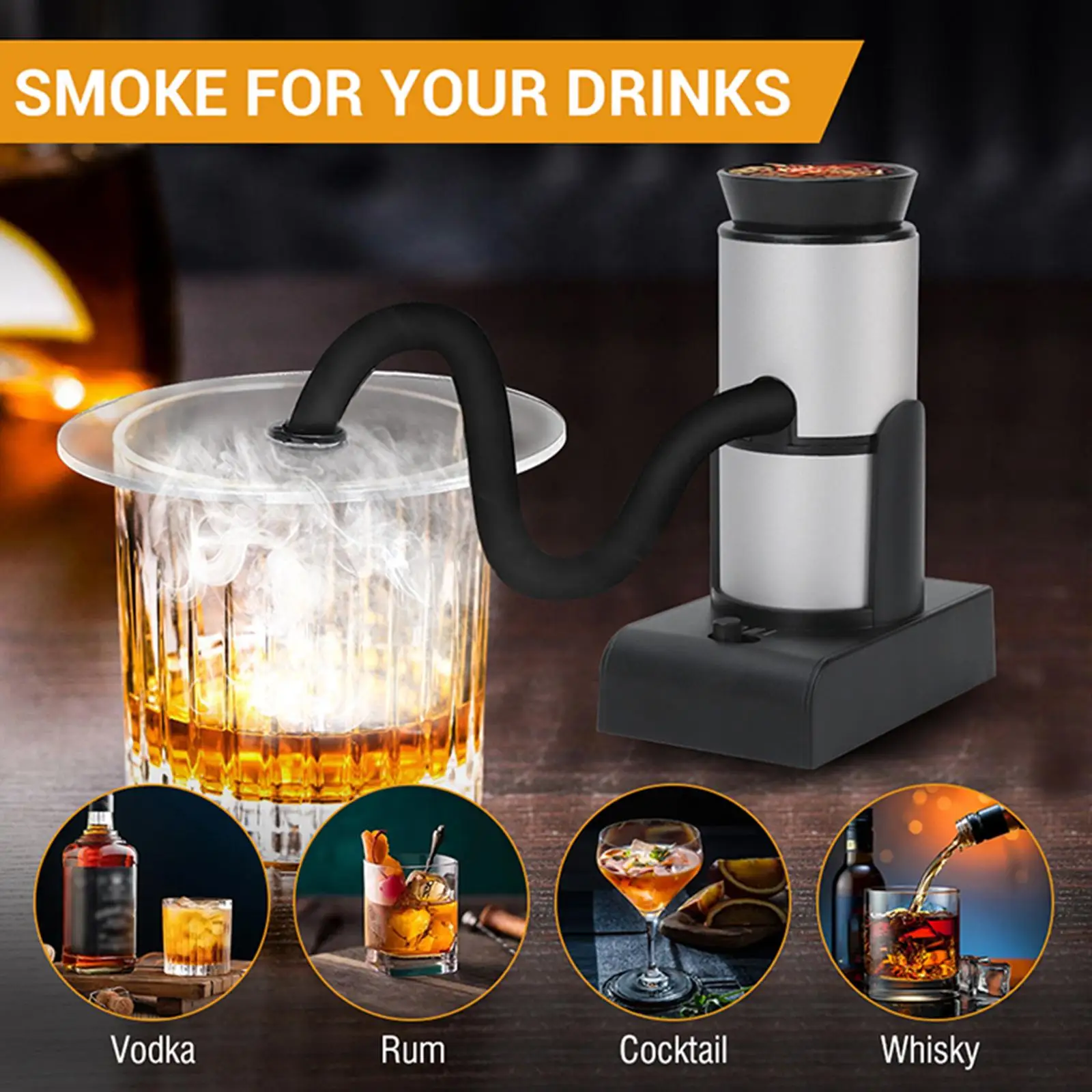 Portable Drinks Foods Cocktail Smoker Wind Adjustable 2 AA Batteries Operated
