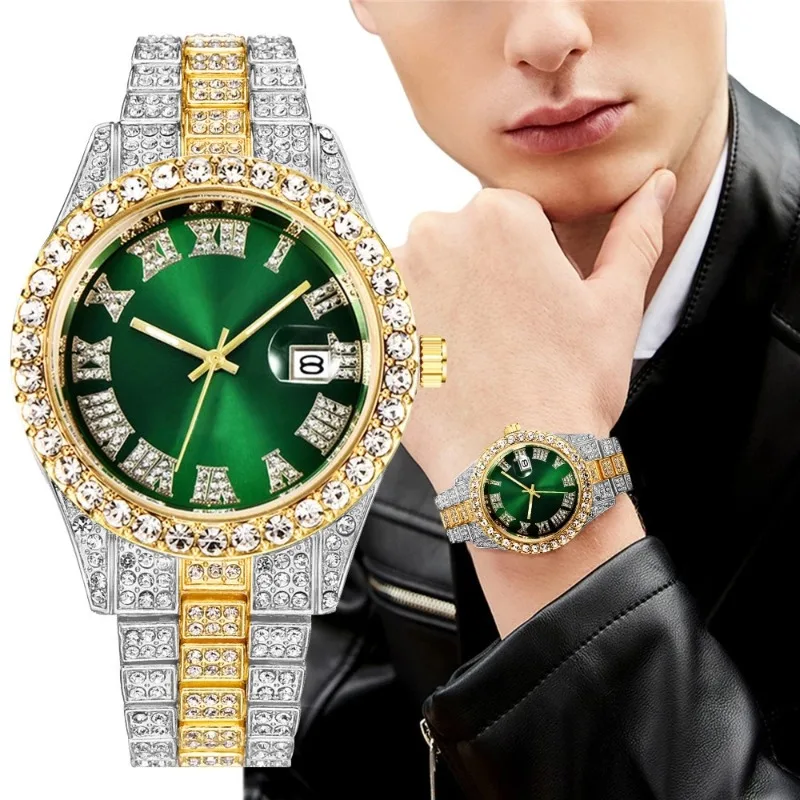 

Hip Hop Full Iced Out Mens Watches Luxury Date Quartz Wrist Watches With Micropaved Cubic Zircon Watch For Women Men Jewelry new