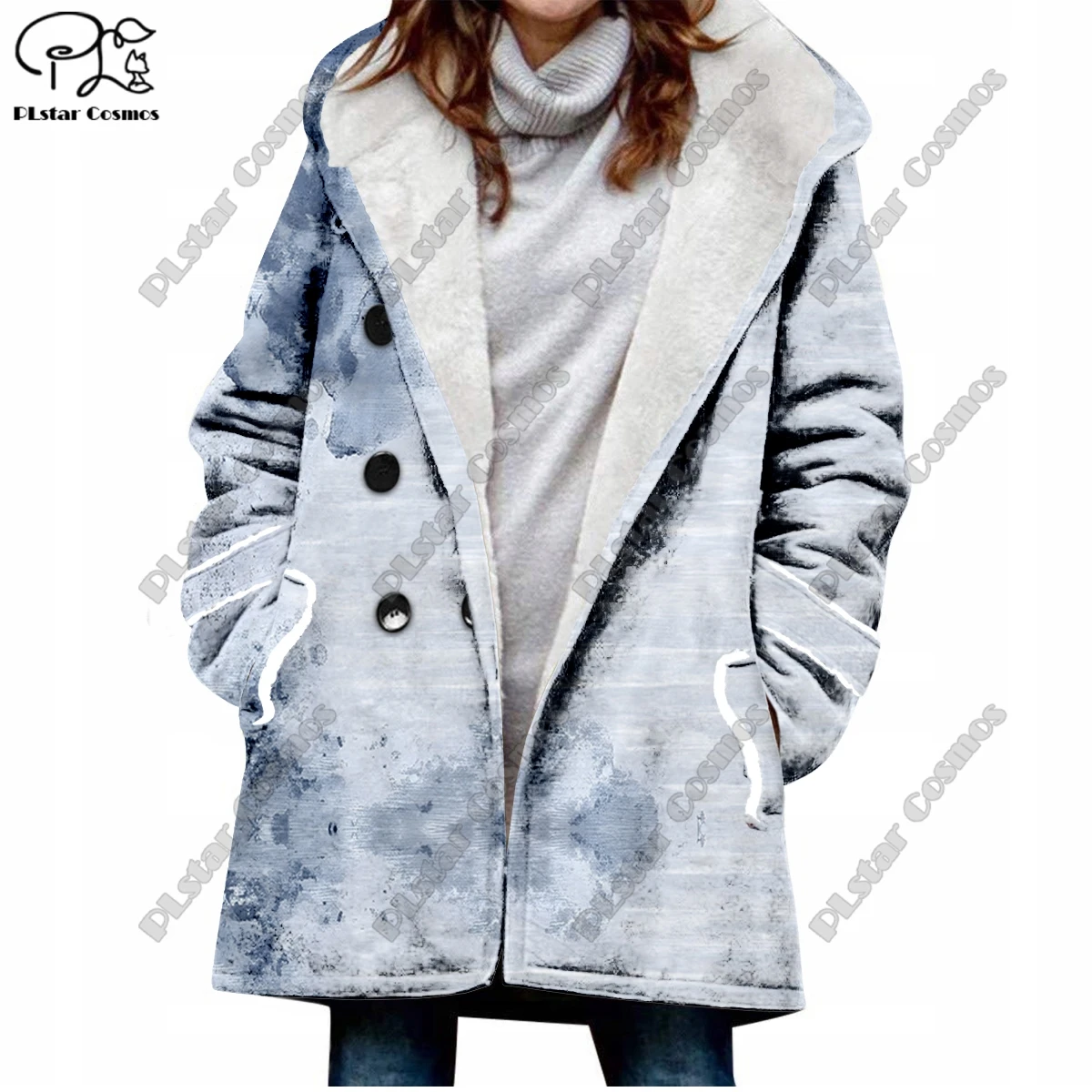 3D printing retro gradient pattern printed hooded fleece jacket warm women's jacket winter casual gift series new style -3