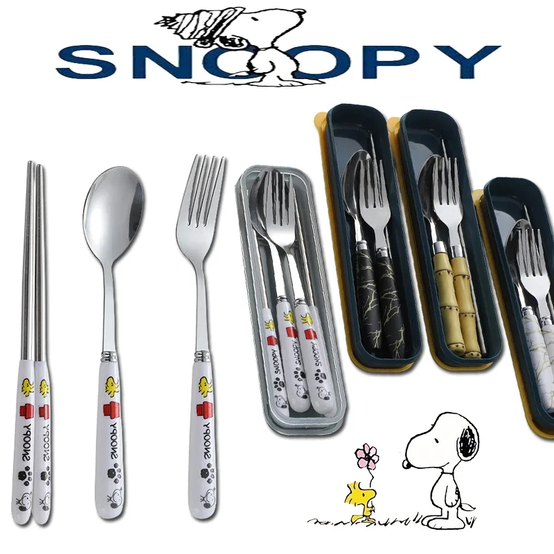 Snoopy Stainless Steel Spoon Fork Chopsticks Pet Dog Portable Fork