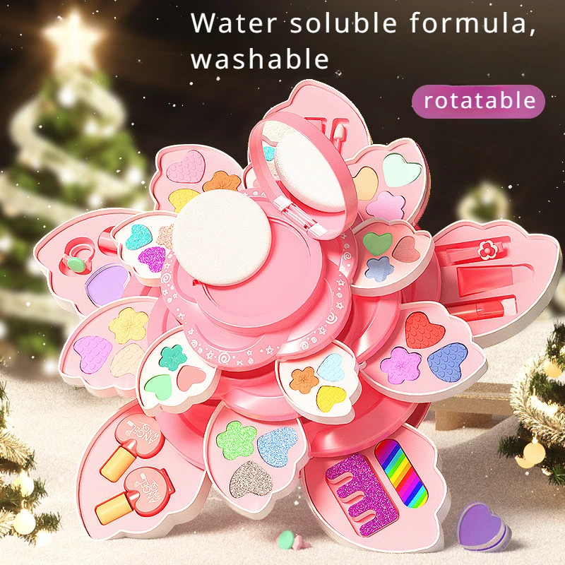 Boîte de maquillage pour enfants, ouverture rotative, jouets cosmétiques pour petites filles, ensemble de maquillage princesse pour améliorer la créativité et l'imagination