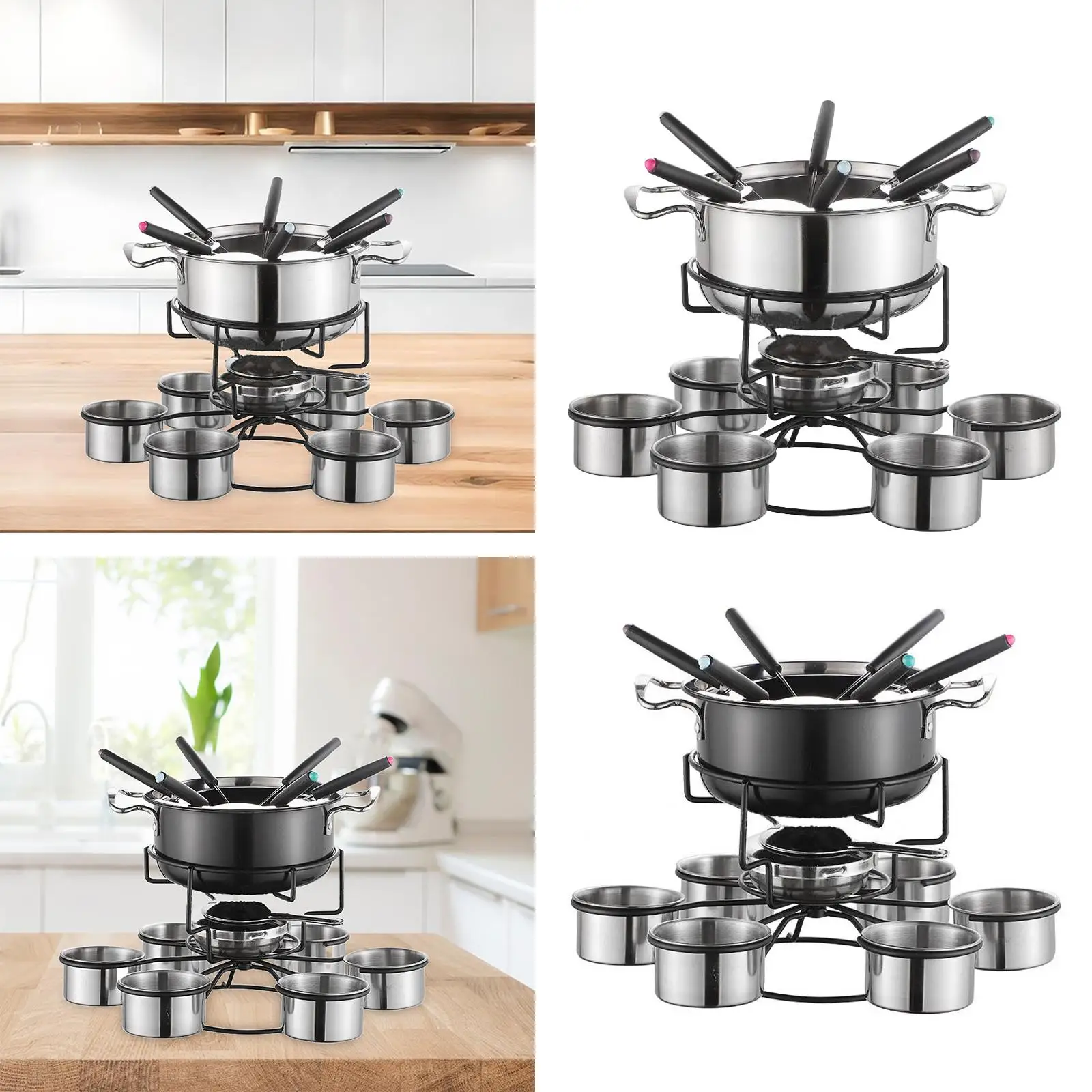 Fondue Pot Set Stainless Steel Lightweight Sturdy Multipurpoise Stable Home Portable Party Picnic Wedding Camping Outside