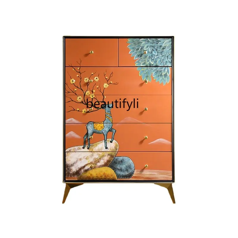 

zq Chest of Six Drawers Living Room Drawer Storage Cabinet Simple Complete Bedroom Storage Painted Cabinet