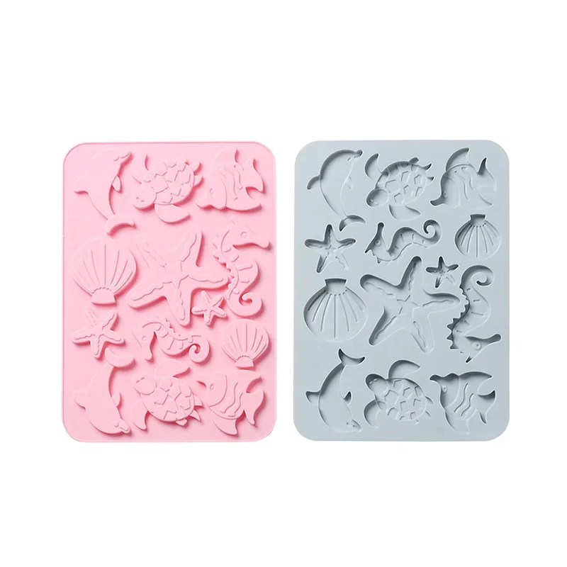 Lovely Shell Starfish Silicone Chocolate Mold Fish Dolphins Fondant Cake DIY Decorating Tools Clay Resin Art Moulds Kitchen Tool