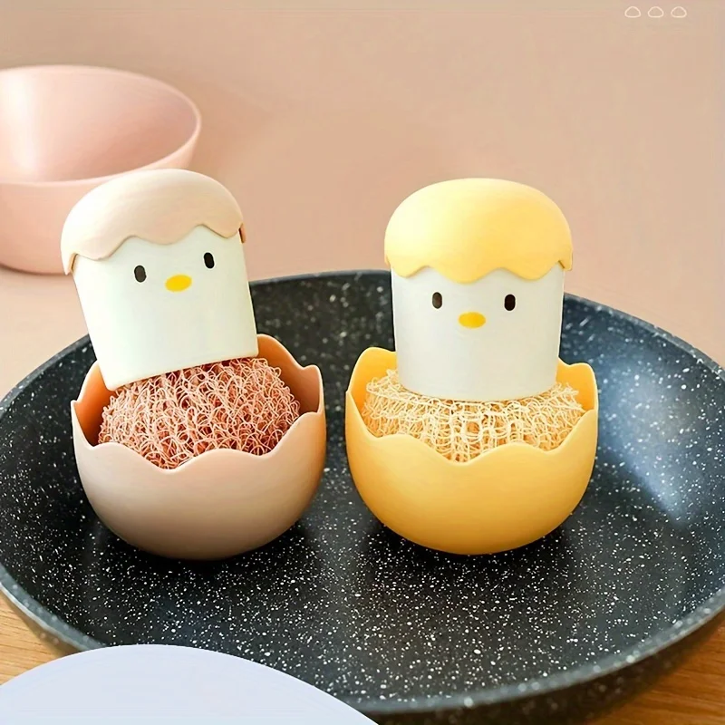 1pc Wire Ball Does Not Shed Kitchen Dishwashing Brush Pot Household Washing Pot Brush With Handle Cute Cleaning Ball