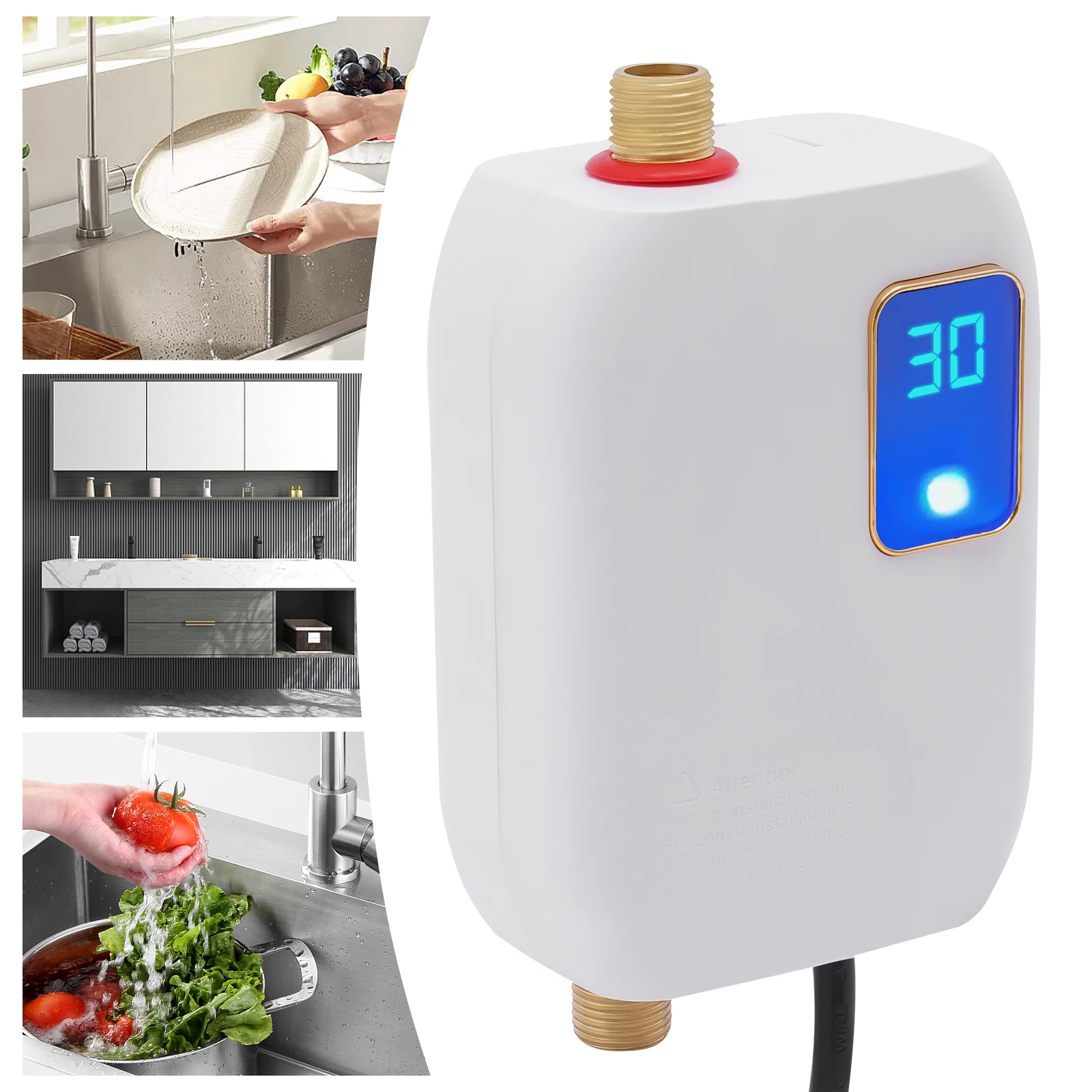 

110V 3000W Mini Tankless Electric Water Heater Instant Under Sink Plug Fast Heating Kitchen Water Heater