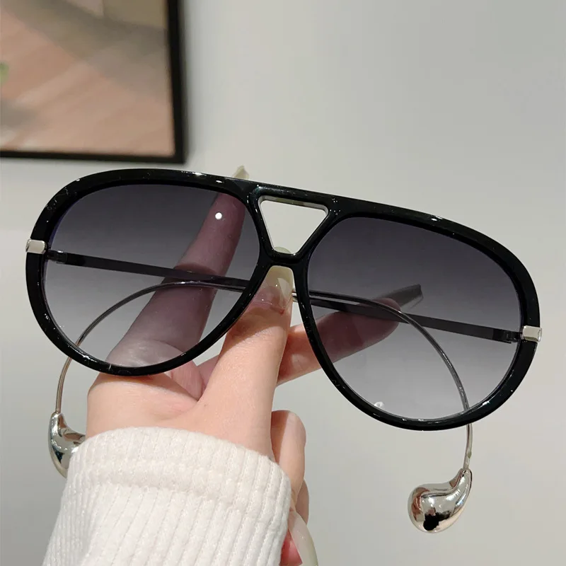 Women's Luxury Oversized Gradient Pilot Sunglasses - Trendy Double Bridge Design