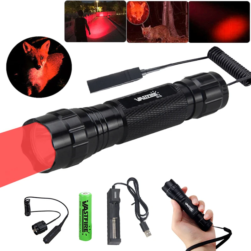 

Powerful 500 Yards Red Hunting Flashlight Tactical 501B Predator Handheld Torch 1-Mode Night Scout Lamps for Coyote Hog Varmint