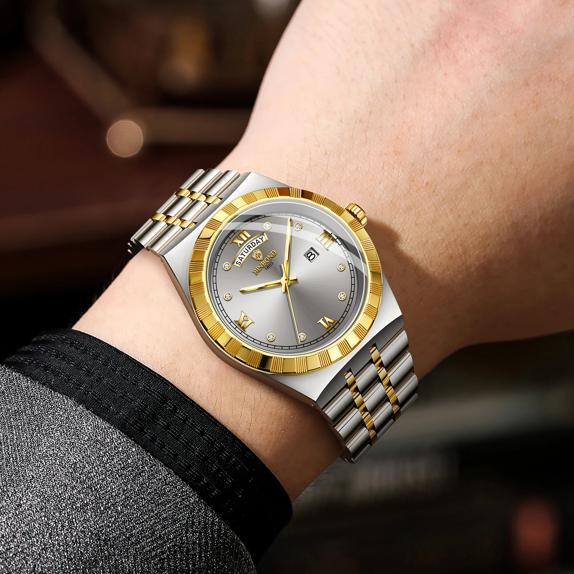 BINBOND Luxury Luminous Waterproof Quartz Men's Watch with Auto Date Display