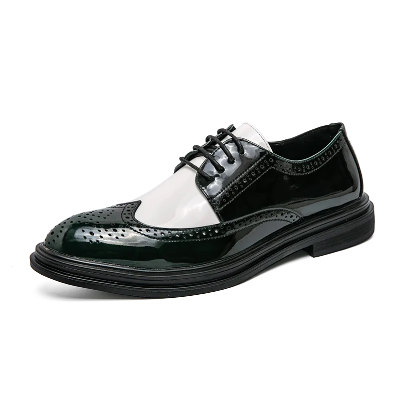 

Men's Leather Brogues Lace-up Oxford Flat Shoes Men White and Green Handmade Shoes Casual Leather British Formal Platform Shoes