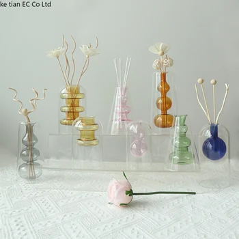 Bouteille d'aromathérapie en verre de rotin sans feu, diffuseur d'huile de parfum essentiel vide, décoration de salon, couleur double petit vase 1