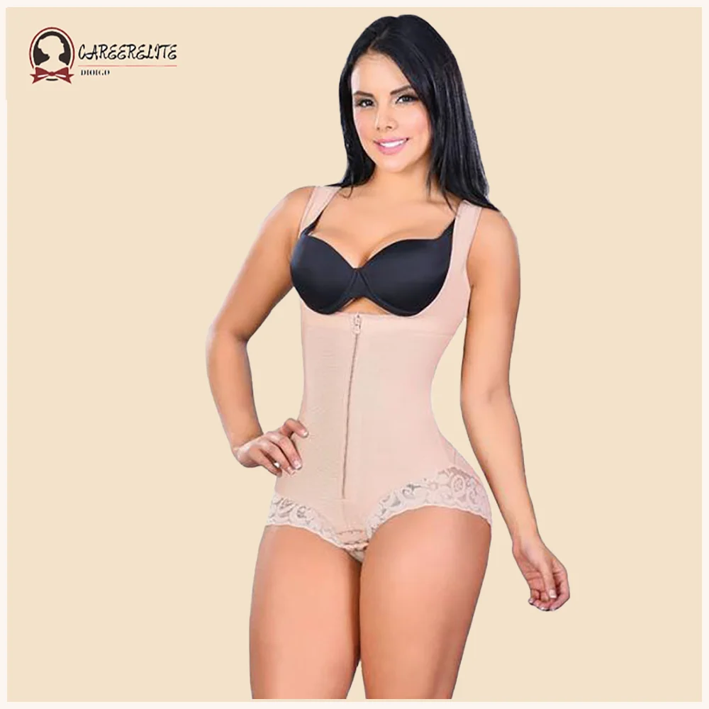 Women Tummy Control Shapewear With Lace Open Crotch Body Shaper Fajas Colombianas Slimming Sheath Bodysuit