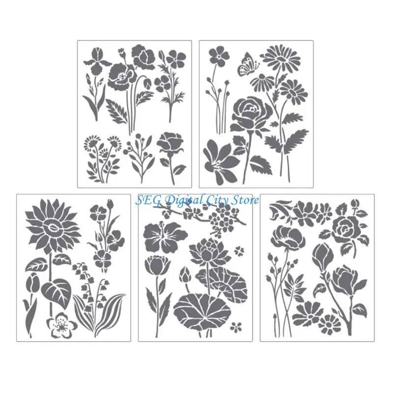 U75B 5Pcs 꽃 나비 템플릿 어린이 나무 사인 그림에 대 한 스텐실 그리기 Scrapbooking 저널 사진 앨범 벽 예술