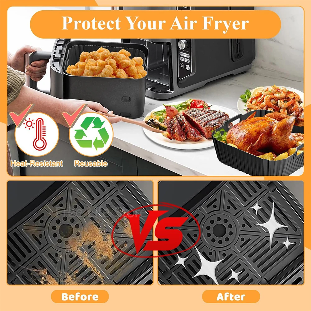 23CM Air Fryer Silicone Mold for Philips 2000 Series NA230/00 Square Air Fryer Baking Liner For Cosori 6.2L Airfryer Accessories Air Fryer Liners Air Fryer Accessories Air Fryer Mold