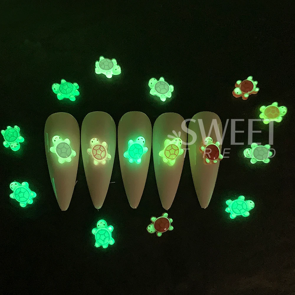 50/100pcs Mixed Mini Luminous Turtle Nail Charms 3D Dopamine Colored Resin Nail Art Decorations DIY Crafts Manicure Accessories