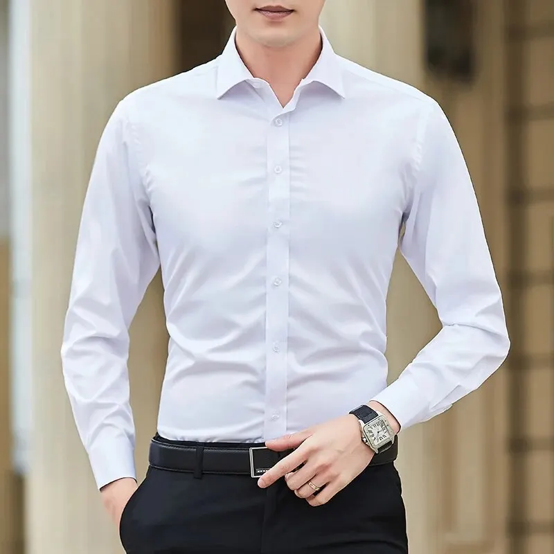 Dress Shirts Men Casual Shirts Spring and Autumn Men's Shirt Oxford Cotton Fabric Shirt Long Sleeve Solid Color Polo Neck Business Casual Fit Top