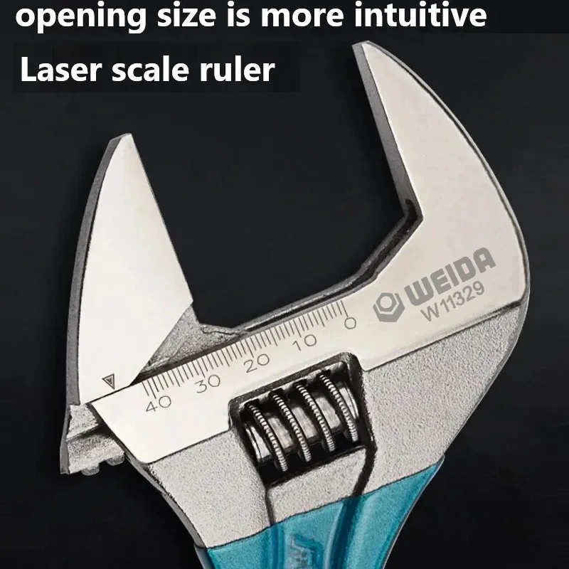 Large Opening Adjustable Wrench with Laser Scale and Rubber Grip for Plumbing and Bathroom Tasks