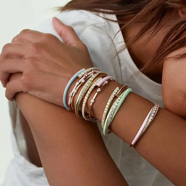 2021 Summer Hot Selling Jewelry Gold Color 7 Colorful Neon Enamel Colorful 5A Cubic Zirconia CZ Bangle Bracelet 4
