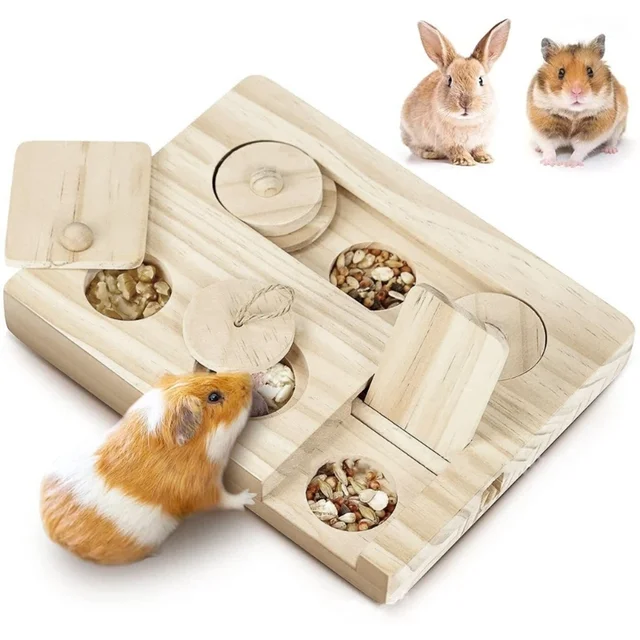 Hamsters Foraging Feeder Wooden Puzzle Game Feeding Board for Rabbit Guinea Pigs Chinchillas Treats Dispenser Pet Supply 1