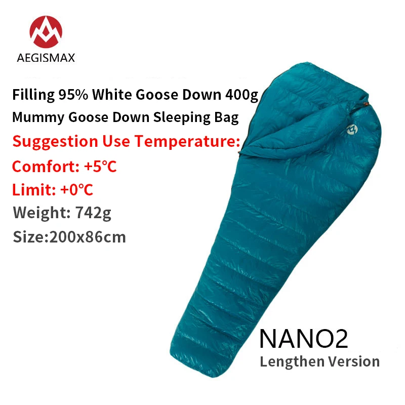 AEGISMAX Ultralight 800+FP Goose Down Sleeping Bag Mummy 41℉~5℉ Waterproof Splicing Winter Outdoor Camping leeping Bag
