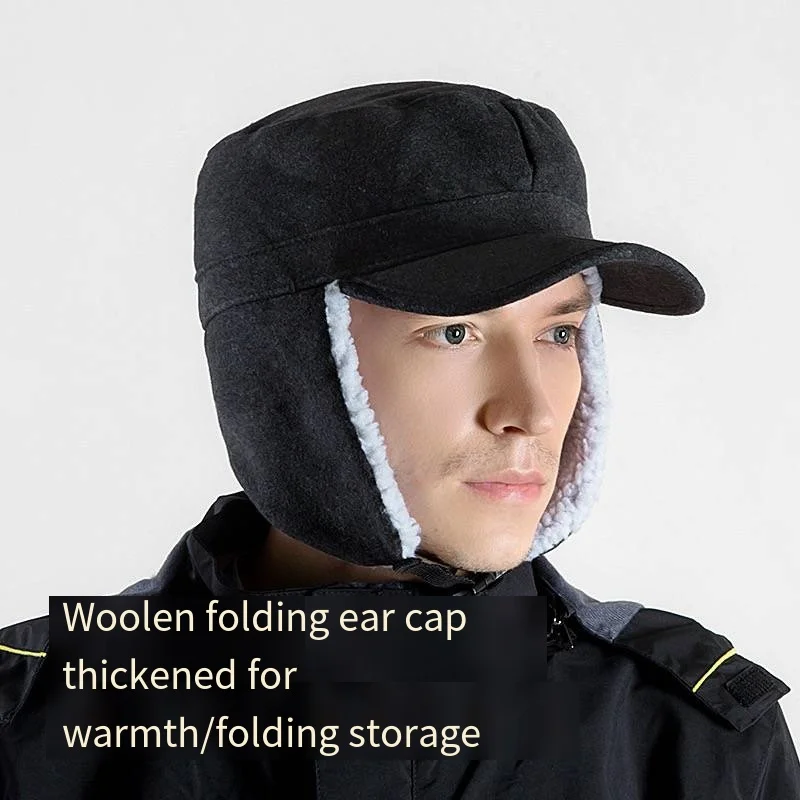 

Winter Outdoor Face Protection Ear Cap Wool Windproof Folding Flat Top Lei Feng Cap Thickened Anti-cold Warm Lamb Velvet Cap