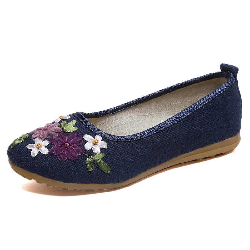 Women Lady Embroidered Flower Cloth Shoes Ethnic Embroidery Flat Linen