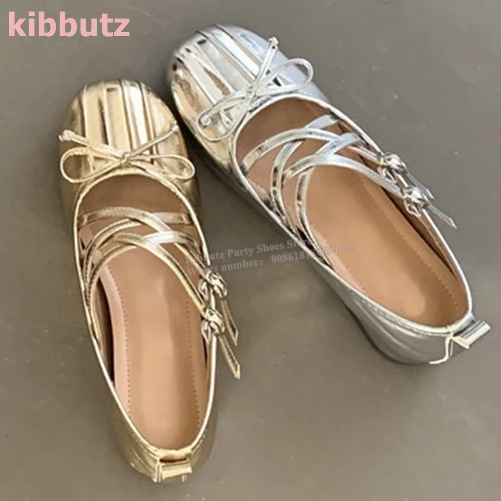 Ballet Cross Strap Bows Pumps Sneakers Belt Buckle Round Toe Flat With Patent Leather Solid Color Fashion Elegant Sexy Shoes New