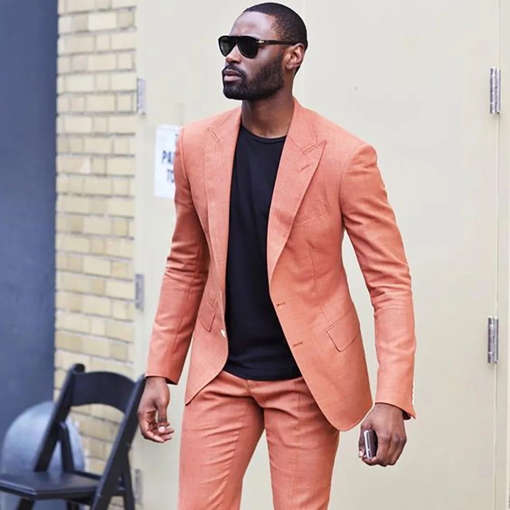 

2023 Latest Coat Pant Designs Orange Casual Men Suit Terno Slim Fit 2 Piece Tuxedo Custom Prom Party Suits Vestidos Jacket+Pant