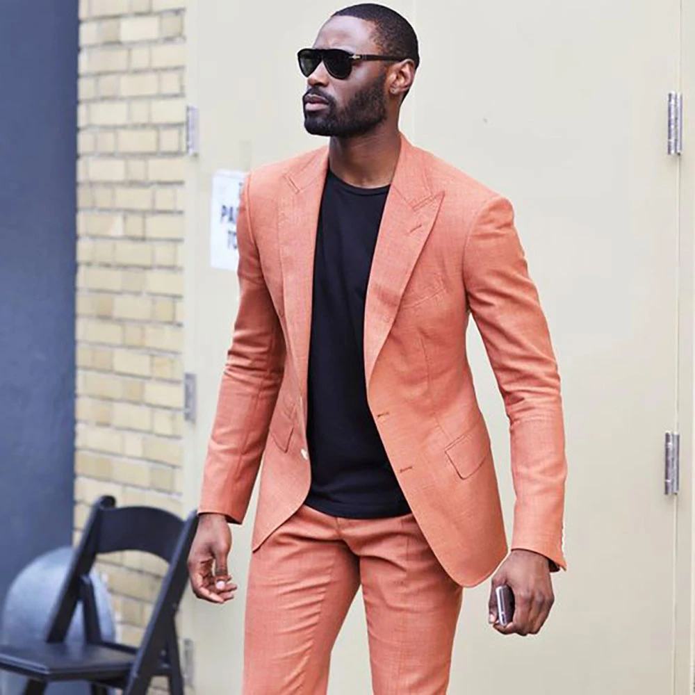 2023 Latest Coat Pant Designs Orange Casual Men Suit Terno Slim ...