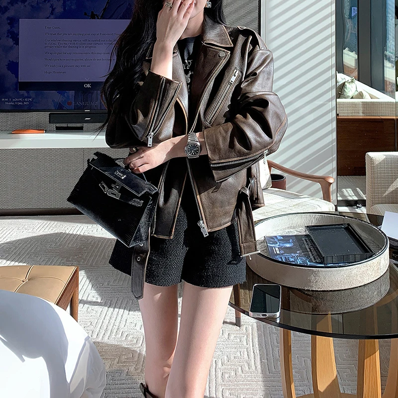 シープスキンレザーのジャケット,女性のための本物の革のコート