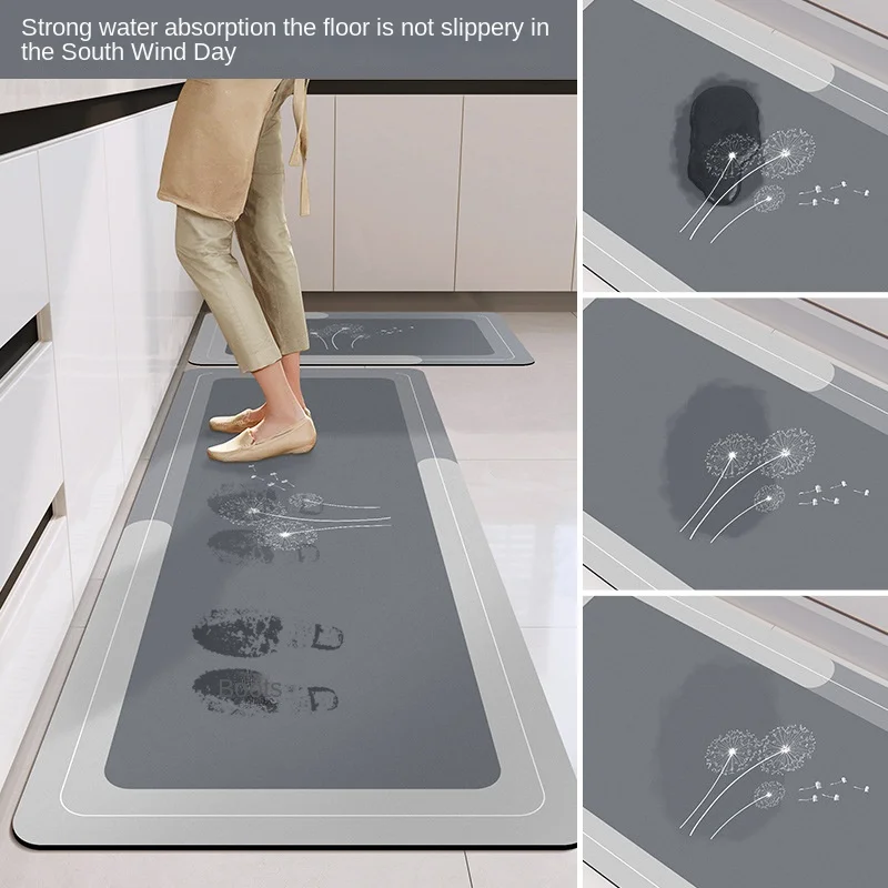 

Kitchen Floor Mat Super Absorbent Diatomaceous Mud Doormats Bathroom Pad Anti-Slip Kitchen Mats Wipeable Wash Long Strip Carpet