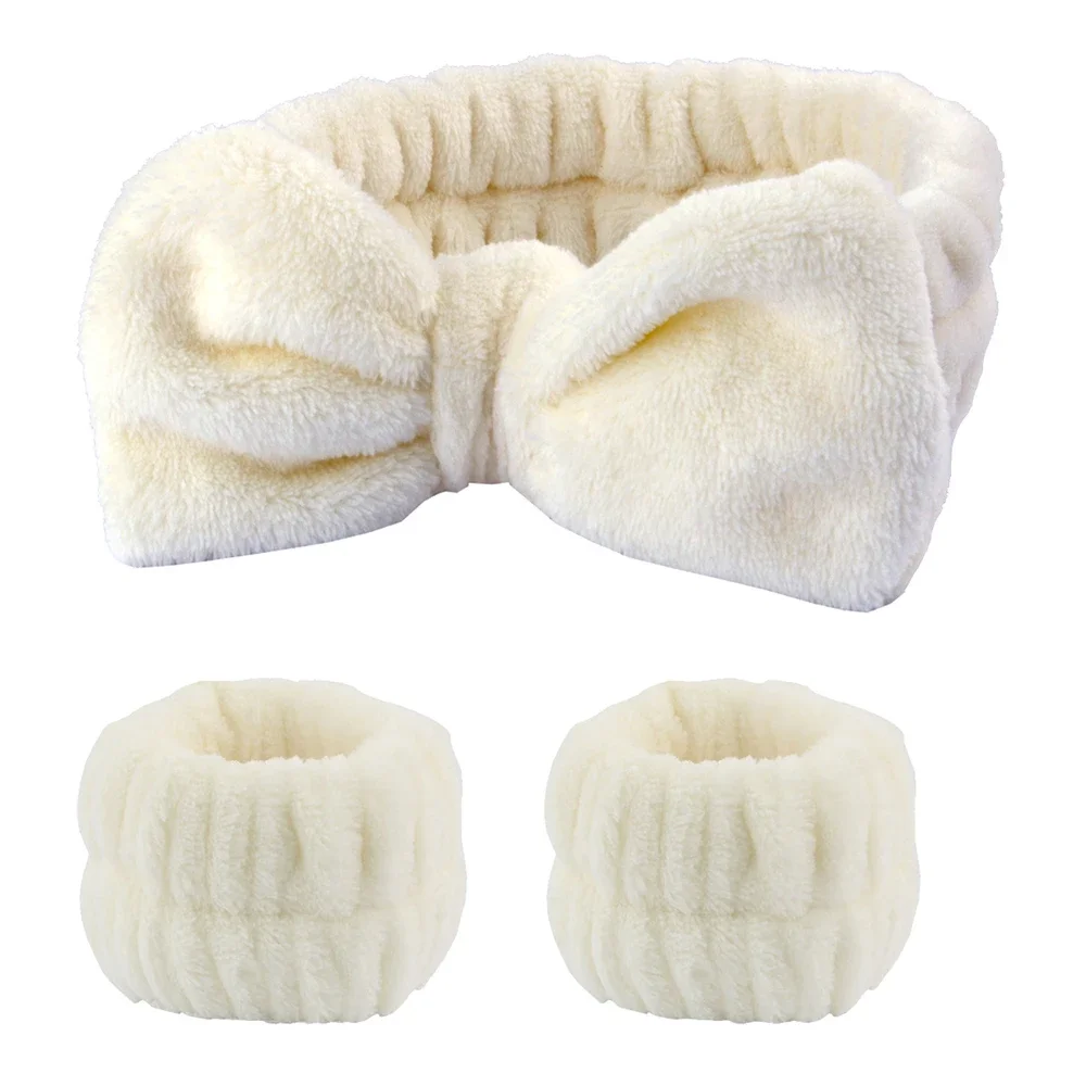 Luxurious Coral Fleece Face Wash Headbands & Absorbent Wristband Set