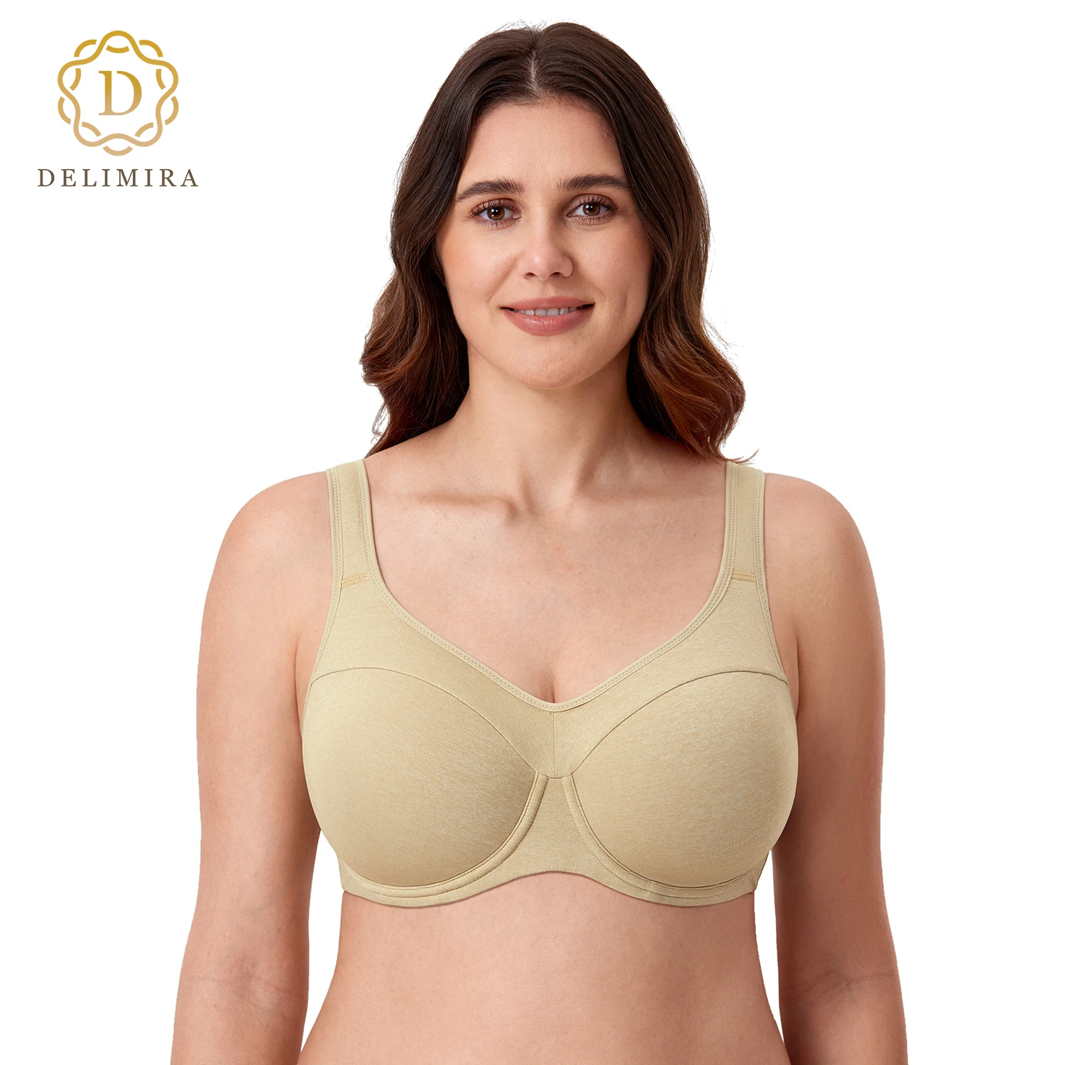 

DELIMIRA Women's Plus Size Bra Full Coverage Lightly Lined Molded Cup Underwire Wide Straps Support B C D DD E F G