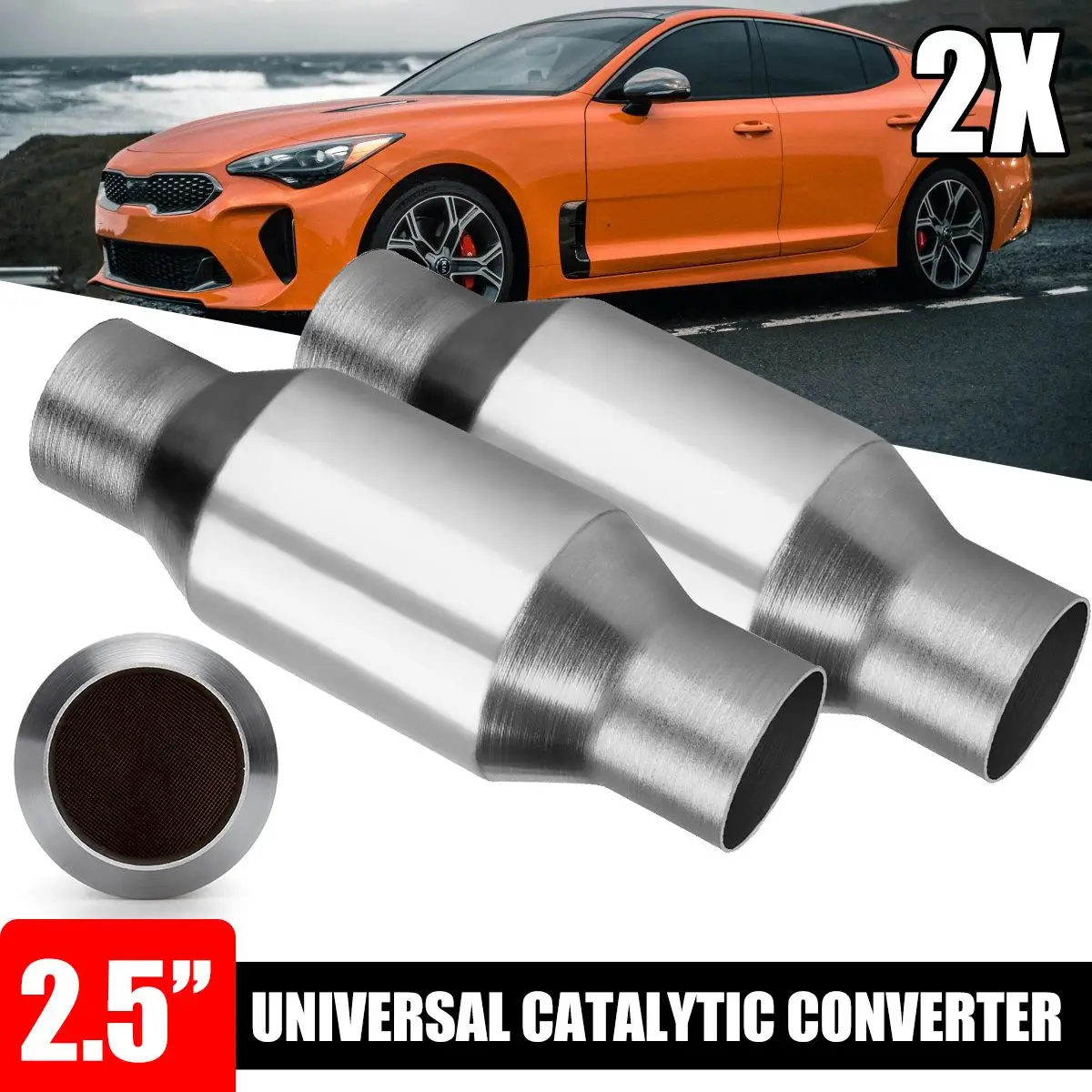 2.5inch Universal Inlet/Outlet 400 cell Weld-On Catalytic Converter 1/2X 11" Length Stainless Steel High-Flow Performance