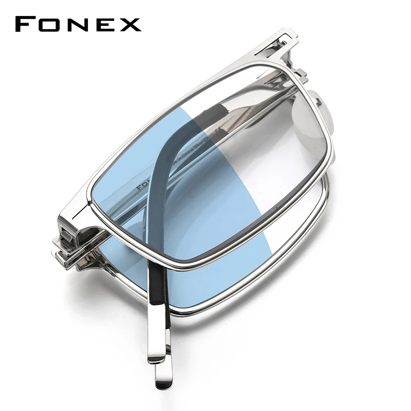 FONEX Photochromic Blue Folding Reading Glasses Men Women Portable Hyperopia Screwless Anti Blue Blocking Reader Eyeglass LH016